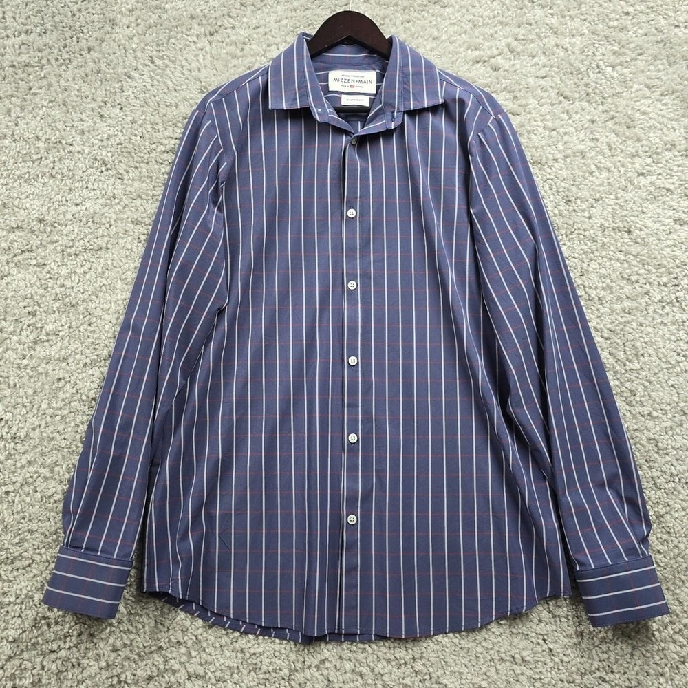 Mizzen+Main Mens Leeward Button Up Shirt Size XL Blue Check Stretch Office